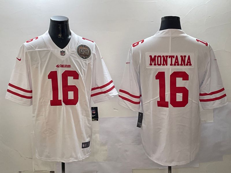 Men San Francisco 49ers #16 Montana White Second generation 2024 Nike Limited NFL Jersey style 01081